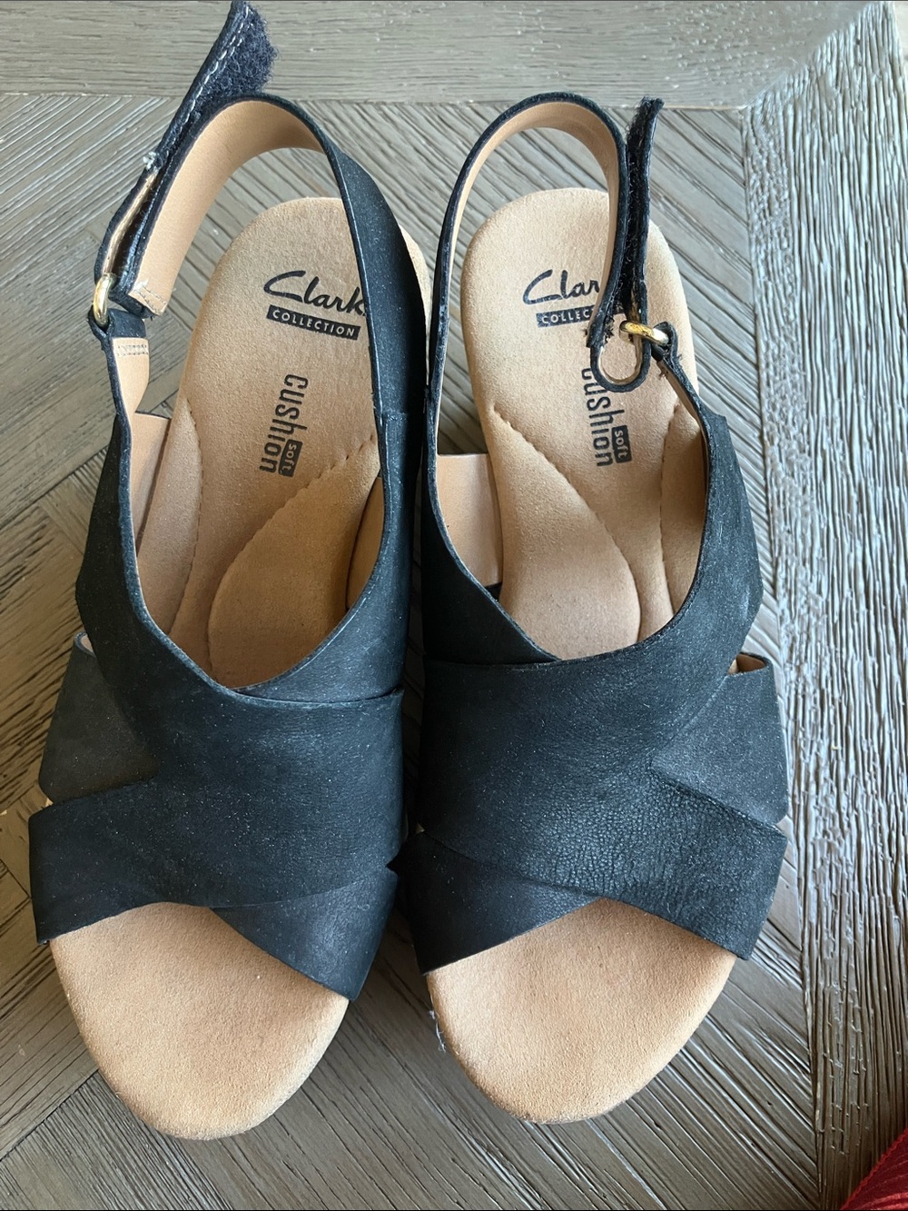 Clarks Black Suede Crisscross Slingback Sandals